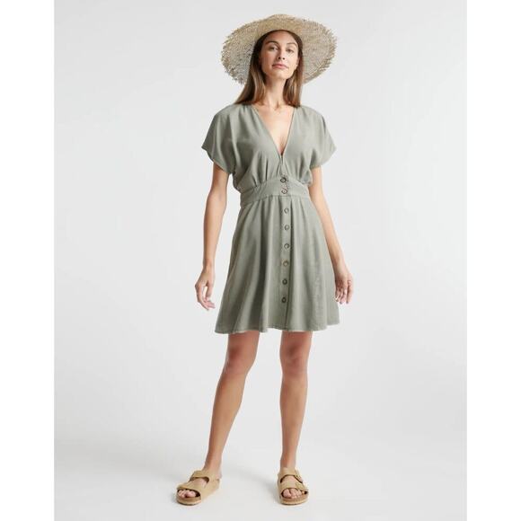 New Quince Vintage Wash Tencel Button Front Dress Olive Women’s Small 3907-M - Picture 1 of 11
